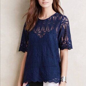 Anthropologie En Elle Navy Lace Top